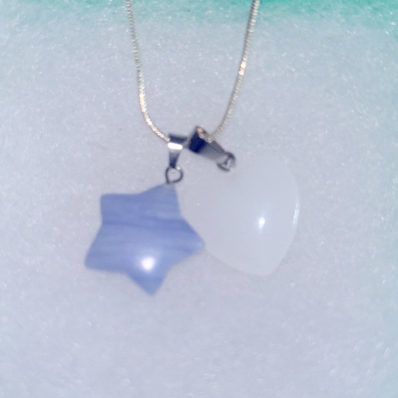 Chalcedony Star and Quartz Crystal heart ❤️ sterling silver necklace - Picture 2 of 5